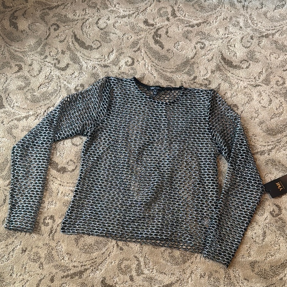 Mesh Long Sleeve Top in Black and Gray